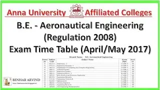 Anna University Affiliated Colleges B.E. Aeronautical (Regulation 2008)(April/May 2017 ) Time Table