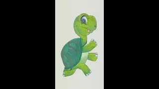 Tortoise Cartoon Drawing with Brush Pens