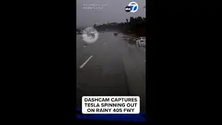 Dashcam captures Tesla spinning out on rainy 405 Freeway