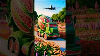 A new truck built from watermelon and an Airplane coming from above🥱🫣🤗#truck #watermelontruck #viral