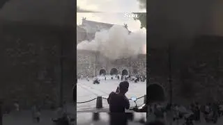 Moment ancient Chinese drum tower collapses onto tourists #china #viralvideo #buildingcollapsed