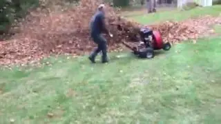 Fradan 18hp self propelled wheel blower blowing massive windrow of leaves f