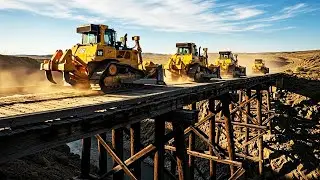 BULLDOZER POWER 💪 Heavy Equipment Working Hard Filling Deep Pond  Earthmoving Action