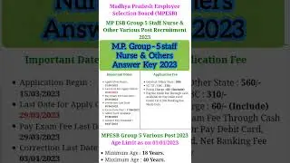 M.P. Group-5 staff Nurse & Others Answer Key😊#viral