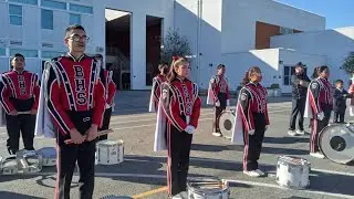 Banning High School Mighty Marching Pilots performing at Harry Bridges for recruitment 2/8/23