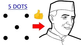 Turn 5 dots into Pandit Jawaharlal Nehru drawing easy - How to draw jawaharlal nehru outline easy