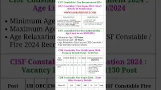 CISF Constable Fire Recruitment 2024 New Vacancy #cisf #fireman #constable  #2024