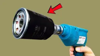 Useful tip! Attach the old oil filter to the drill, and you'll be amazed at the results