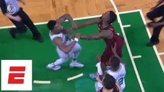 Marcus Smart gets heated after JR Smith shoves airborne Al Horford, gets flagrant 1 | ESPN