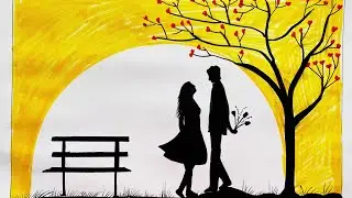 How to draw Romantic couple under love tree || Valentine's day drawing