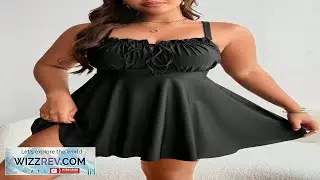Swim Lushoire Plus Size Women's Black Ruffled Tie Front Tankini Swimdress Review