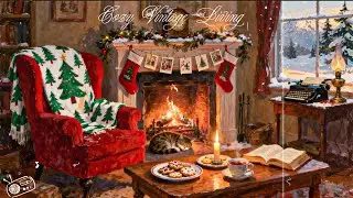snowy 1940s cozy night ambience ❄️vintage oldies music & crackling fireplace for sleep & relax