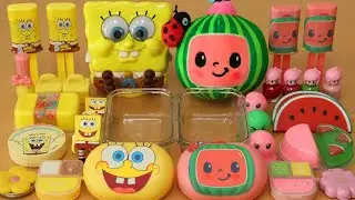 Mixing”Yellow VS Watermelon” Makeup,parts,glitter Into Slime!Satisfying Slime Video!★ASMR★