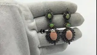 Designer Pave Diamond Earrings, Pave diamond and Opal earring, Christmas gift jewellery, watchandbuy