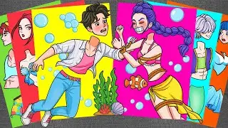 HUNTRIX RUMI MERMAID LOVE STORY and JINU SAJA - KPOP DEMON HUNTERS | Sticker Book DIY
