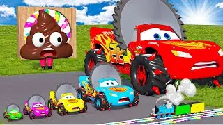 Big & Small Lightning McQueen With Monster Saw Wheels vs Thomas Trains - BeamNG.Drive