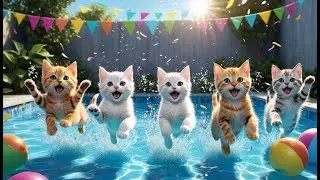 Six Silly Kittens Jumping in the Pool | Kitty Pool Song for Kids | Playful Animal Rhyme for Toddlers
