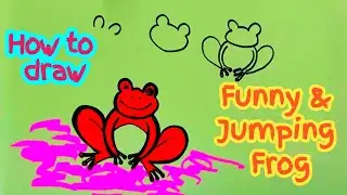 How to draw a cartoon frog step by step | Funny frog drawing | How to draw a jumping frog easy |