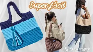 BOlSO TEJIDO para PRINCIPIANTES con TRAPILLO [paso a paso] muy f&aacute;cil de elaborar. 