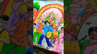 Bengali festival durga Puja scenery drawing step by step/Durga Puja scenery drawing#shorts#viral