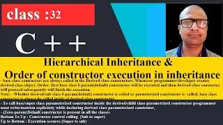 32 Hierarchical Inheritance, Order of constructor execution in inheritance zoom | C++ Programming Tu