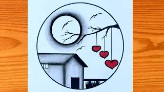 Beautiful Love Sketch in a Circle | Moonlight Drawing Tutorial for Couples