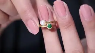 Freshwater Pearl Solitaire with Created Emerald Wedding Ring