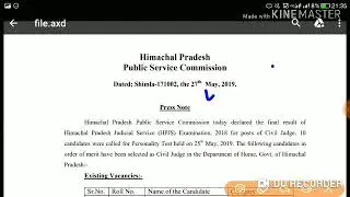 HPPSC HPJS Final Result Declared Today ! Held on - 25 May 2019 |