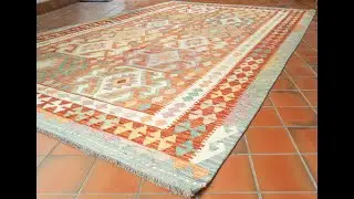 Handmade Afghan Kilim in bold geometric pattern and bright colourings - 310167