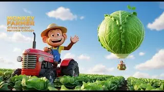 Monkey Day on the Farm: Monkey Farmer drives tractor harvests Cabbage | Cabbage Hot Air Balloon