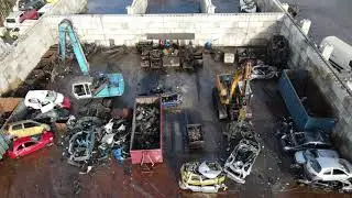 End of life (ELV) Excavator Scrap Car Dismantling Area: Van der Ven Auto's (The Netherlands)