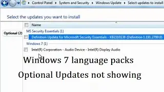 Windows 7 Language Packs Optional Updates are not showing when checking for updates (Solution)