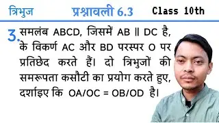 समलंब ABCD, जिसमें AB || DC है, के विकर्ण AC और BD परस्पर O पर प्रतिछेद करते हैं। दो त्रिभुजों की सम