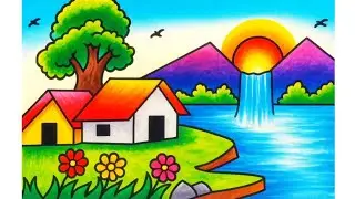 Riverside scenery drawing / how to draw scenery of village / scenery art #drawing #scenery #art 