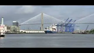 Cargo Ship passing under the Savanah Bridge