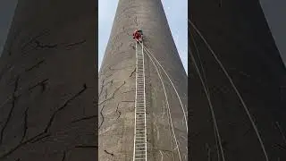 Steeplejacks laddering a 300ft stack #steeplejack #work #workingatheights #ropeaccess #construction