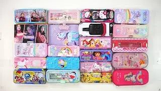 girl unicorn pink stationery collection 😁 geometry,hello kitty,pencil box,sharpener,eraser,pouch