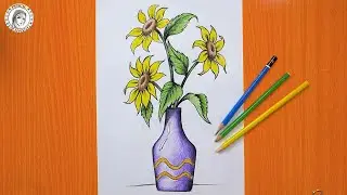 How to draw flowers | Draw a sunflower | Drawing a vase | رسم مزهرية | زهرة عباد الشمس