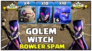 No Skill, Just 3 Stars! TH14 Golem Witch Bowler Spam Attack Strategy! Clash of Clans