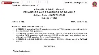 MCOM 3RD SEM PRINCIPLES AND PRACTICES OF BANKING NOV 2019 | PTU
