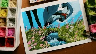 🌱 Ghibli Painting: Howl's The moving Castle | Relaxing Painting Process | Music for deep sleep