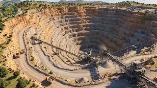 Bird&rsquo;s-Eye View of Open-Pit Mining &ndash; Giant Trucks & Excavators at Work