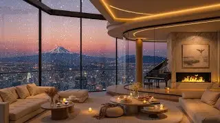 ❄️ Cozy Winter Jazz Night | Piano, Fireplace & Snowfall City View Ambience