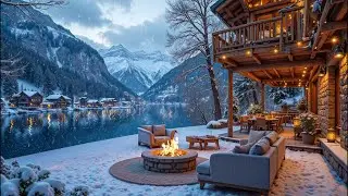 Peaceful Winter Lakeside Cabin and Fireplace Ambience ❄️🔥 Soft Piano Music for Relaxation, Study