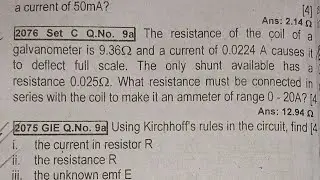 #18 the resistance of the coil of a galvanometer is 9.36 ohm and a current of 0.0224A causes it to