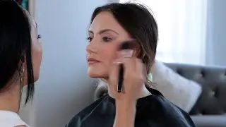 Tender glow peachy look | soft brown eyes & bling