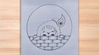 How to draw cute little Krishna in circle very easy|Janmashtami drawing easy|shree Krishna drawing 