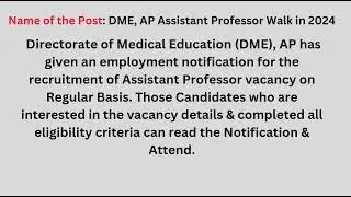 DME AP ASSISTANT PROFESSOR WALK IN 2024@FreeJobsNotification #freejobsinformation