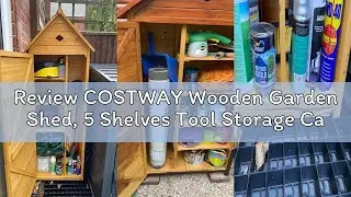 Review COSTWAY Wooden Garden Shed, 5 Shelves Tool Storage Cabinet with Lockable Double Doors and Slo