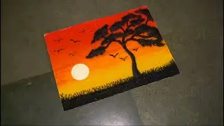 Sunset Rangoli | Tree Rangoli | Scenery Rangoli